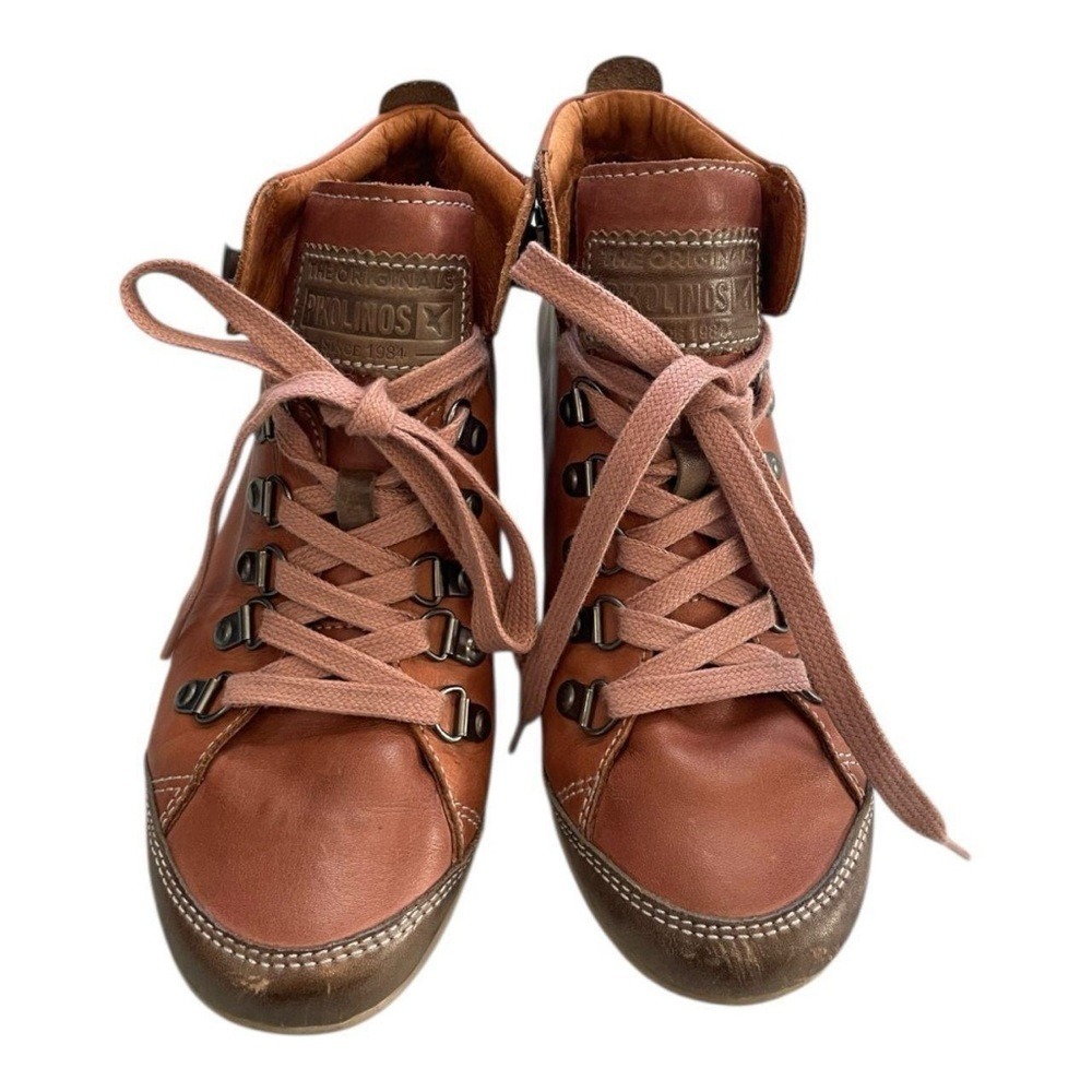 Brown Leather High Top Sneakers Lace Up Zip Boots Size 5.5 by Pikolinos